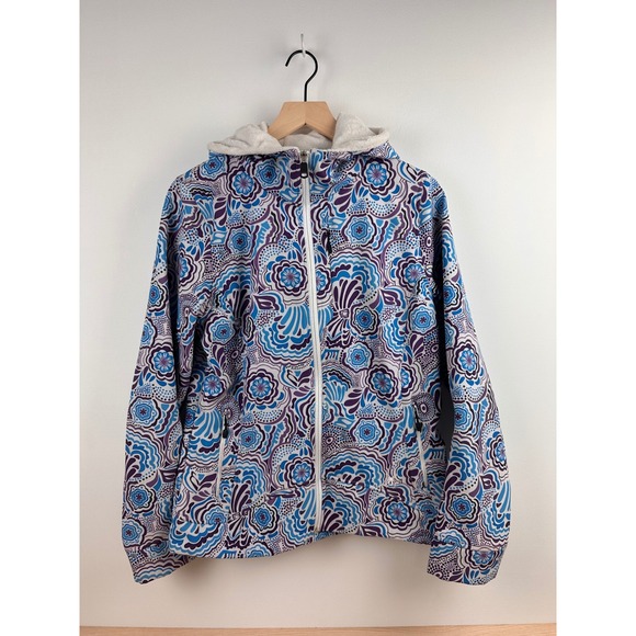 Spyder Jackets & Blazers - Spyder Women's Large Floral Faux-Fur Lined Hooded Jacket Full-Zip Blue Purple